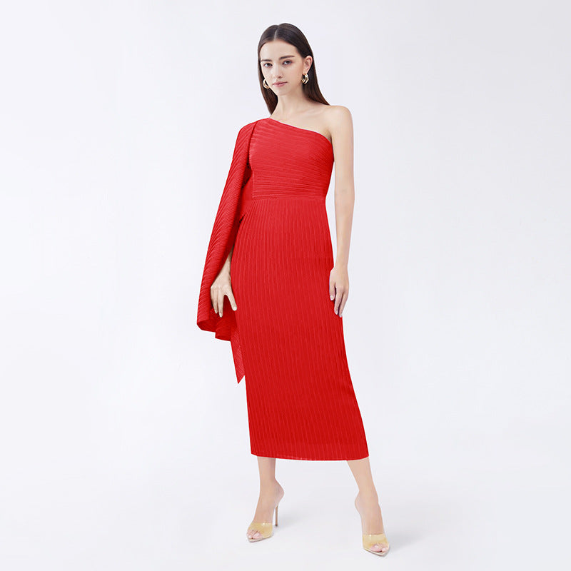 Women's Irregular Beveled Edge Waist-Slimming Long Dress Multiple Colors Waist Dress