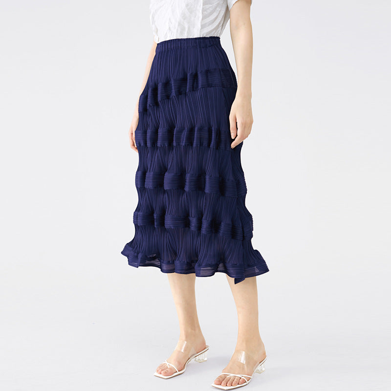 Waist Skirt Loose Wave Cake Slim Fit Slimming Midi Dress Women