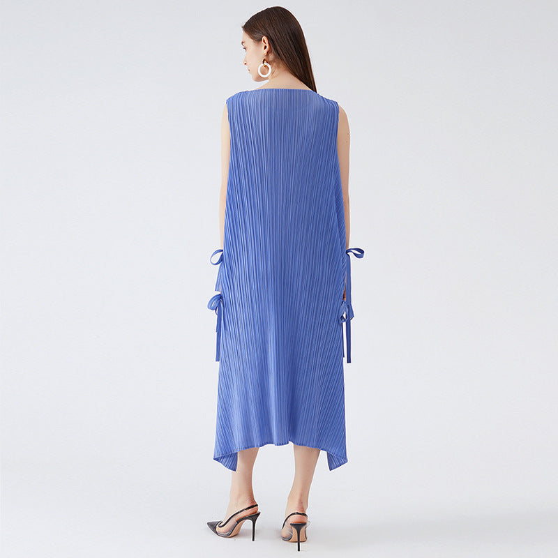 Split Solid Color Dress Waist-Tight Figure Flattering Wide Hem Long Dress Casual Style plus Size