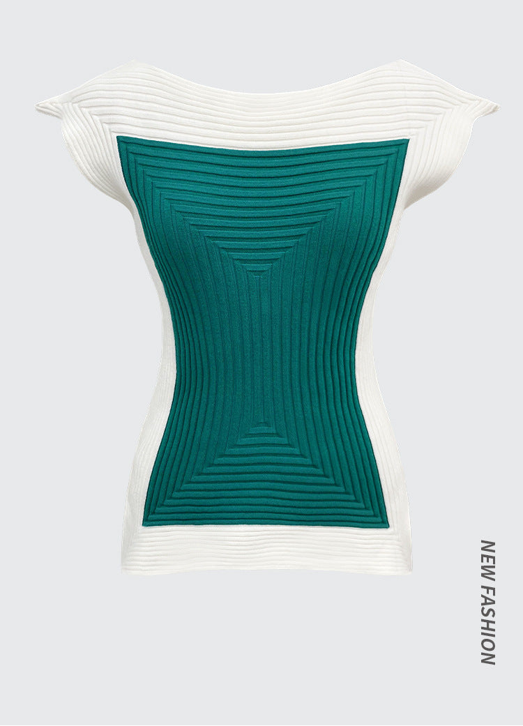 Special-Shaped Sleeveless round Neck Shirt Design Skin-Friendly Sweater Pullover Comfortable T-shirt in Contrast Color