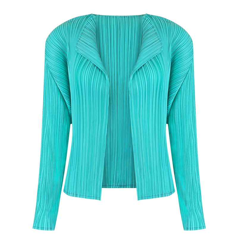 Simple Long-Sleeved Shawl Cardigan Slim-Fit Folding Sleeve Coat for Women Basic Style