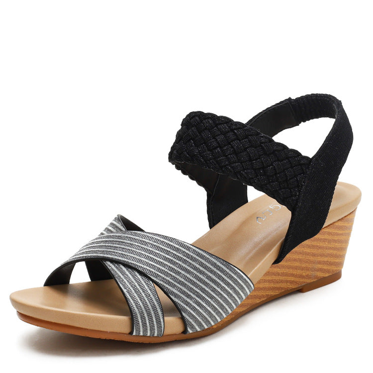 Women's Wedge Open Toe Sandals plus Size Comfort Women's Fashion Shoes Women's Woven Roman Shoes