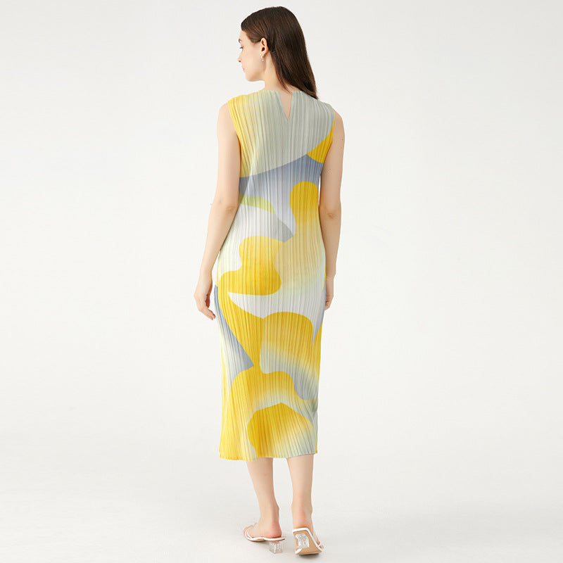 Women's All-Match Crew Neck Split Sleeveless Midi Dress Dress