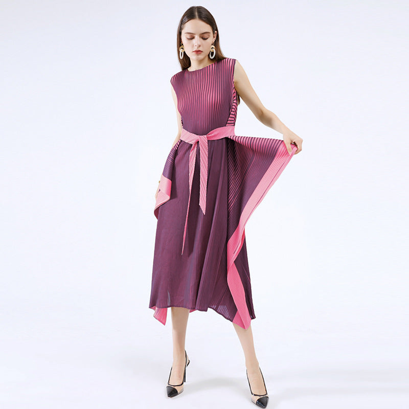 Transfer Printing Dress Women's Elegant Light Mature Dress Loose Slimming Large Hem round Neck Skirt