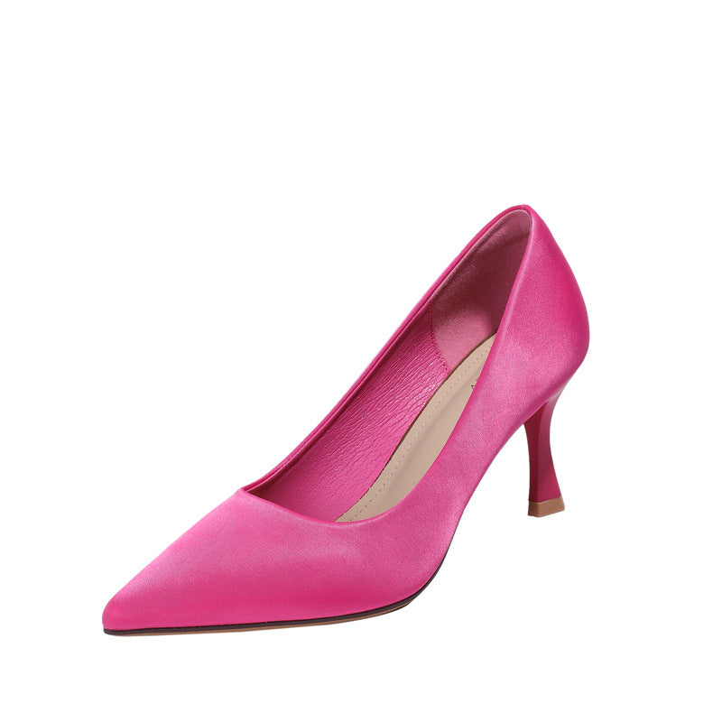 Women's Heel Shoes Fashion Satin Shallow Mouth Small Stiletto Heel Pumps Commuting Work Shoes