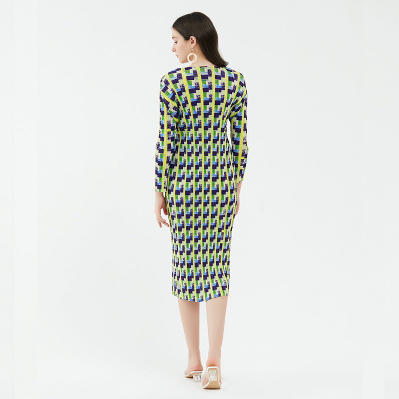 Skirt Niche Houndstooth Printed Long Sleeve Design Sense Dress Women