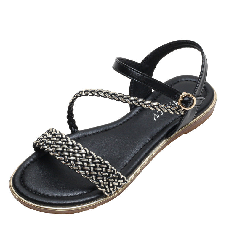 Flat Sandals Women's Comfortable Flat Fashion Sandals Woven Strap Roman Shoes Sandals