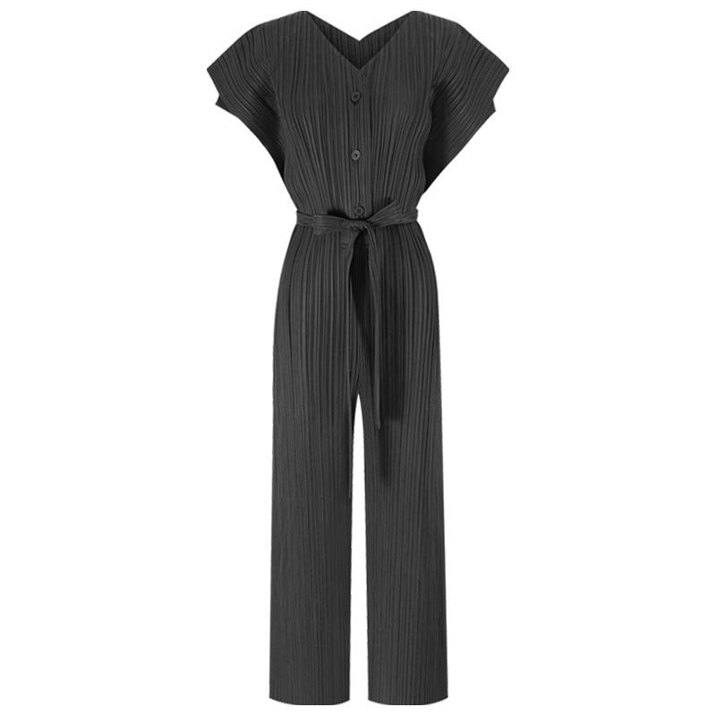 V-neck One-Piece Waist of Trousers Wide Leg Strap Loose Slimming Slim Fit Women's Casual Pants
