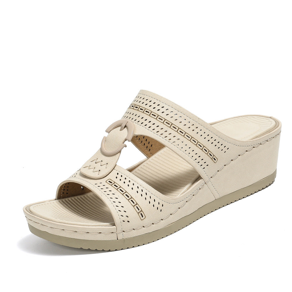 Hollow-out Wear-Resistant Sandals for Women Stitching Adhesive Wedge Platform Slippers for Women
