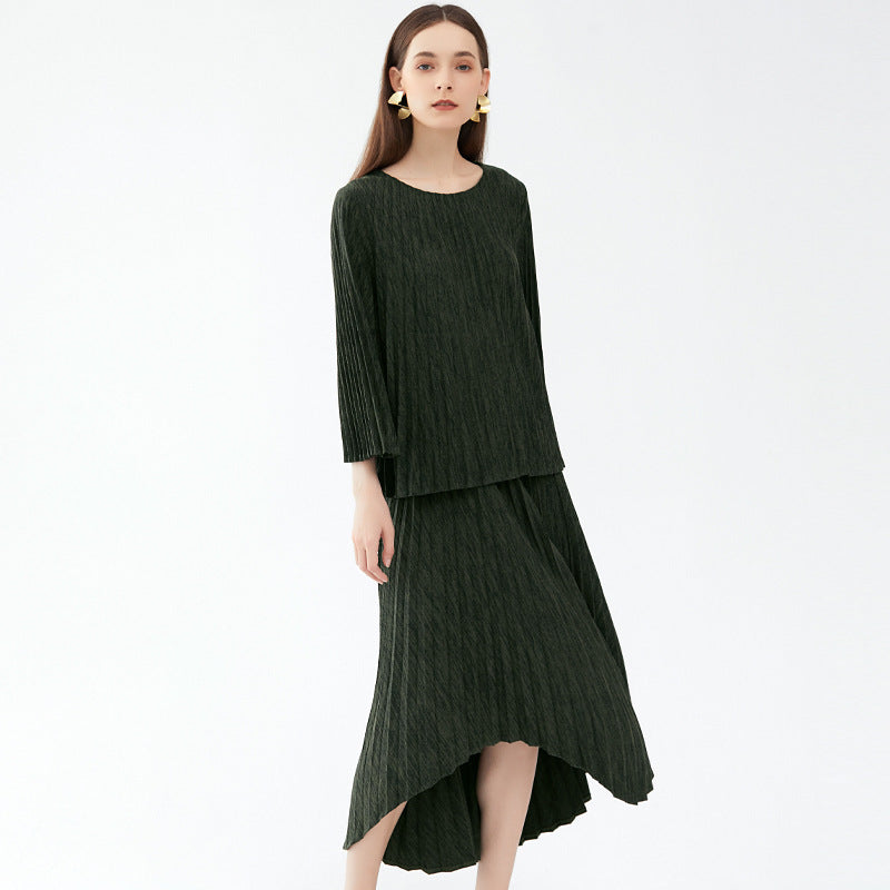 Woolen Suit Skirt Women's Age-Reducing Warm Irregular Skirt Solid Color Knitted Two-Piece Suit