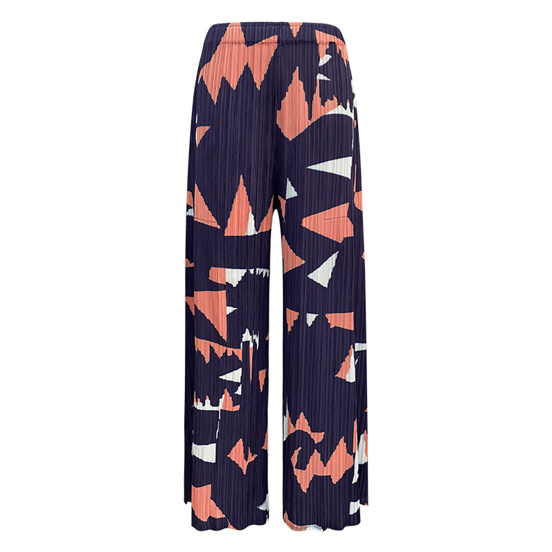 Square Printing Suit round Neck Short Sleeve Loose Top Wide Leg Pants Casual Two-Piece Suit