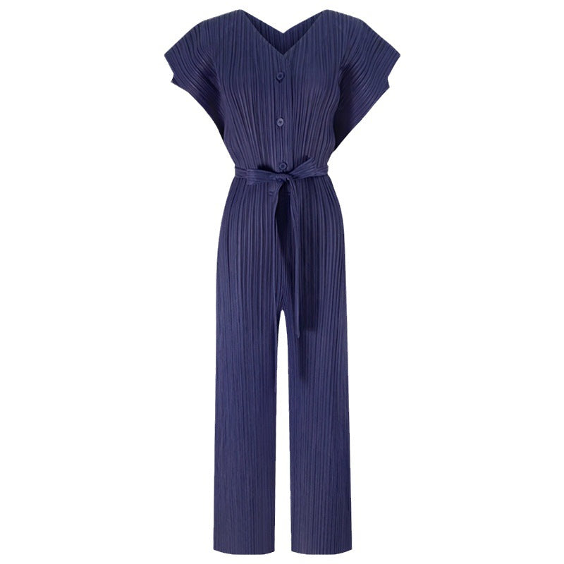 V-neck One-Piece Waist of Trousers Wide Leg Strap Loose Slimming Slim Fit Women's Casual Pants