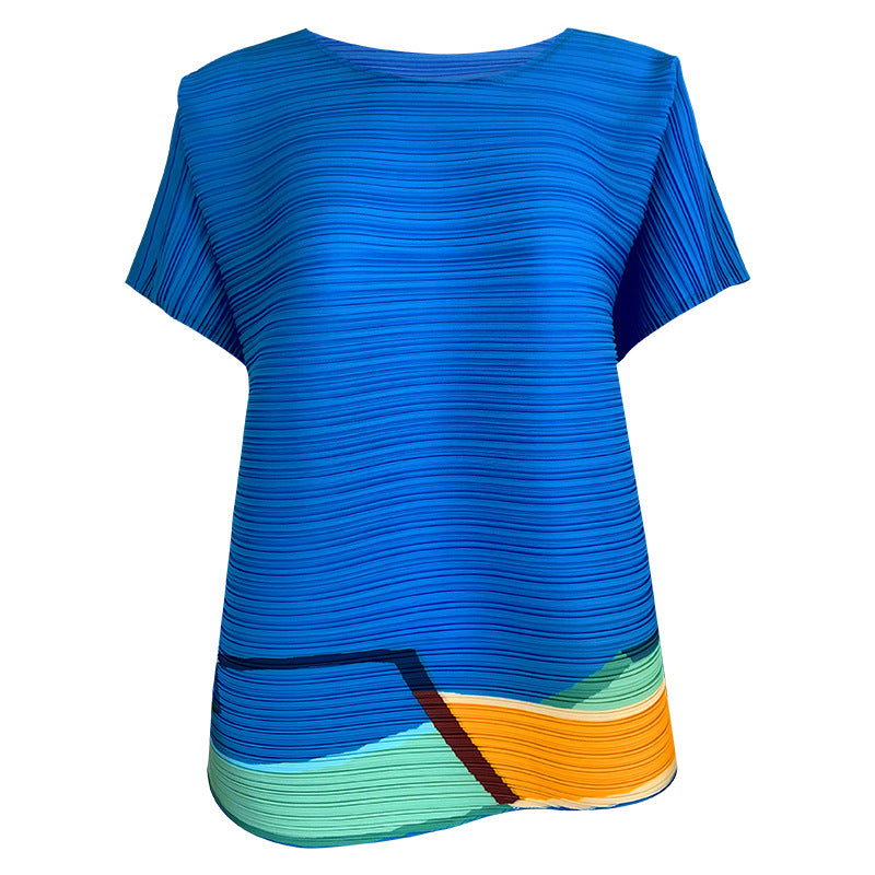 Women's Long-Sleeved Shirt Printed Casual Loose round Neck Multicolor T-shirt