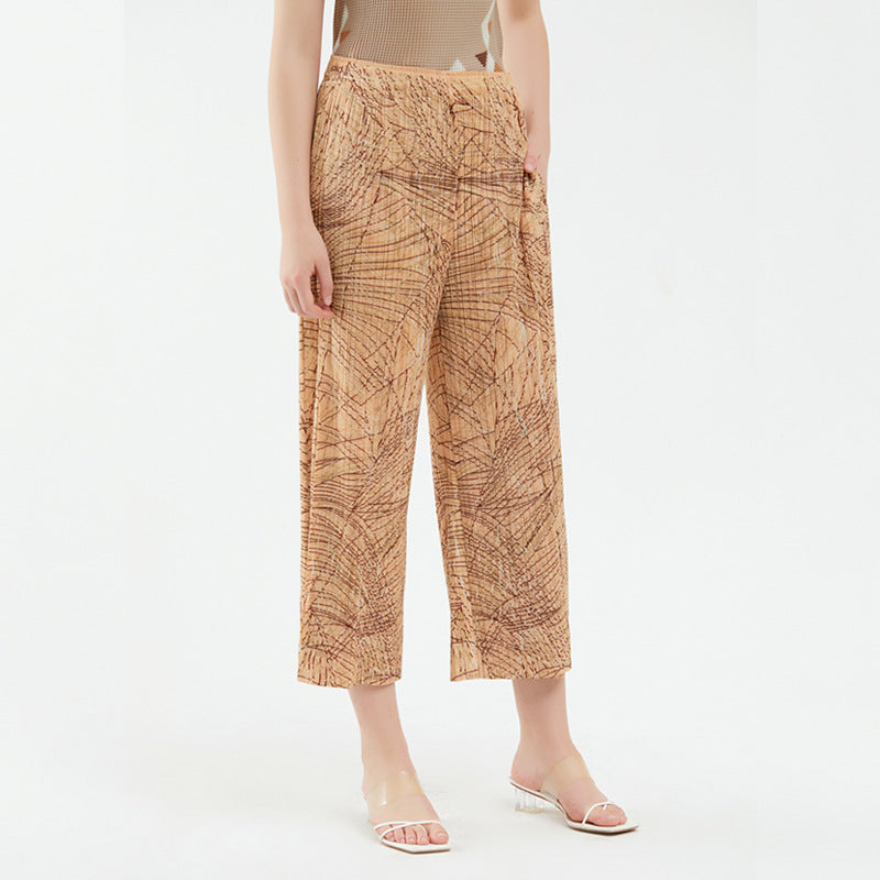 Women's Printed Wide-Leg Pants Versatile Slimming Loose Casual Pants Stitching Straight-Leg Pants