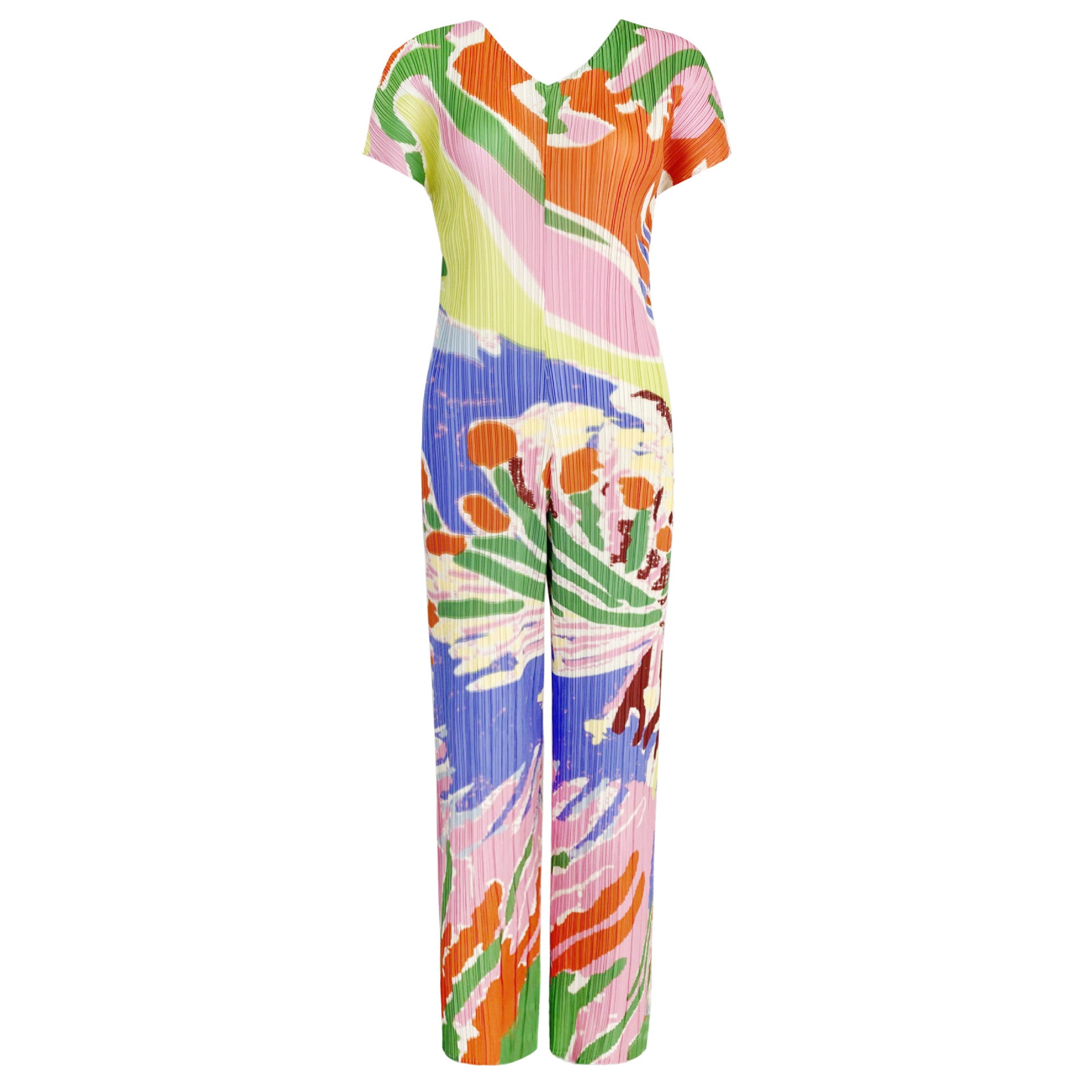 Women's Printed Loose Casual Casual V-neck Straight Jumpsuit