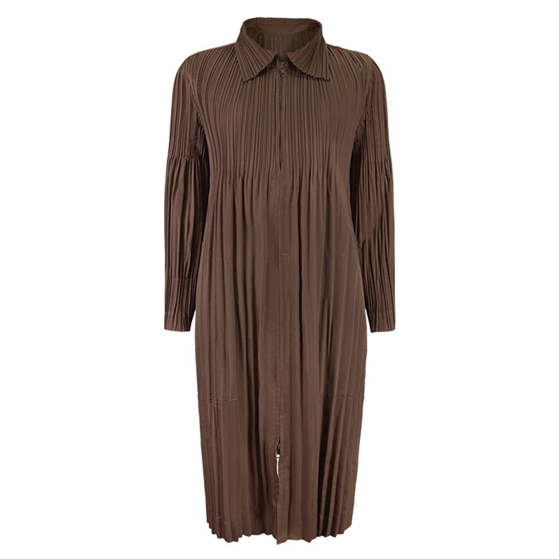 Women's Zipper Trench Coat Mid-Length Loose and Comfortable over the Knee Trench Coat