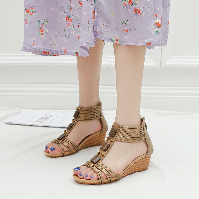 Wedge Sandals Women's Outer Wear Sexy Sweet Mom Shoes Back Zip Platform Roman Shoes