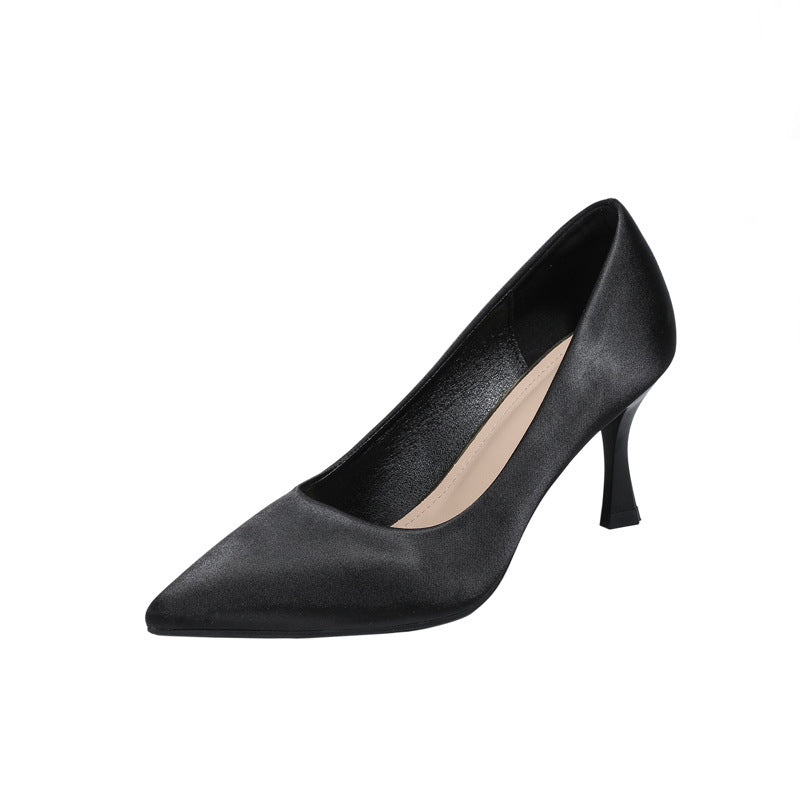 Women's Heel Shoes Fashion Satin Shallow Mouth Small Stiletto Heel Pumps Commuting Work Shoes