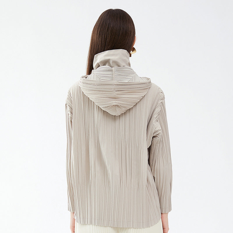 Solid Color Outerwear Shirt Women Detachable Hat Short Hood Windbreaker Casual Short Coat Women