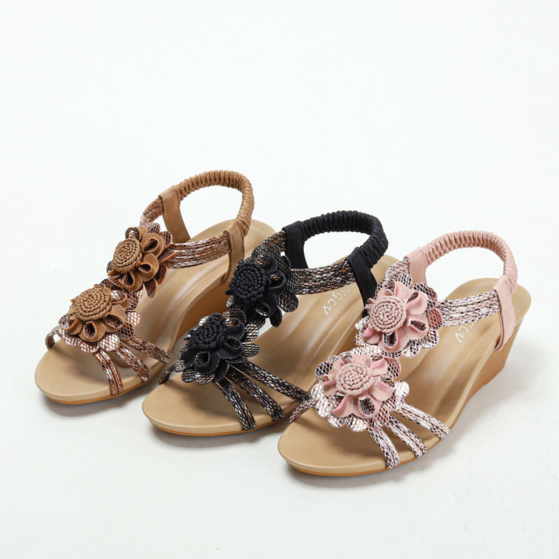 Roman Style Wedge Sandals Women's Flower Platform Muffin Sandals