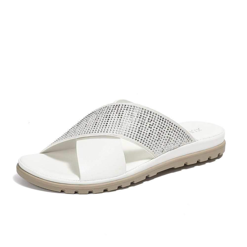 Flat Sandals Rhinestone Comfortable Flat Sandals for Women