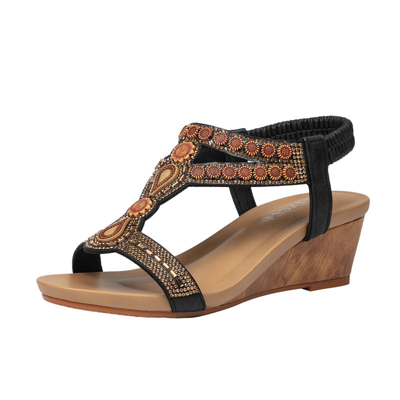 Wedge Sandals Platform Asian Ethnic Pressure Diamond Travel Women's Bohemia Roman Shoes
