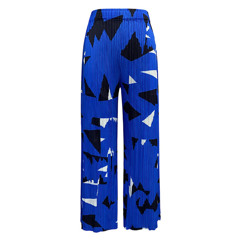 Square Printing Suit round Neck Short Sleeve Loose Top Wide Leg Pants Casual Two-Piece Suit