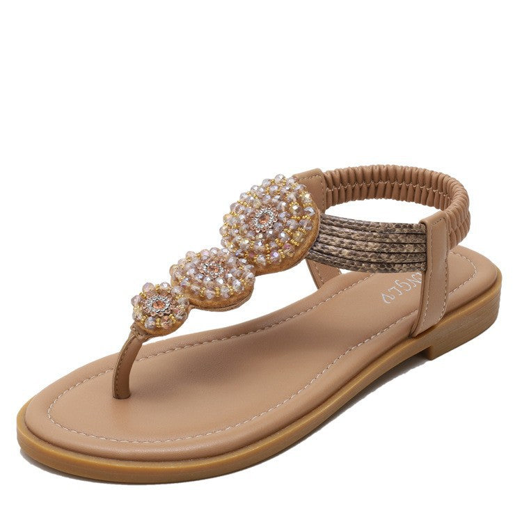 Plus Size Sandals Women Bohemian Roman Flat Seaside Vacation Beach Shoes