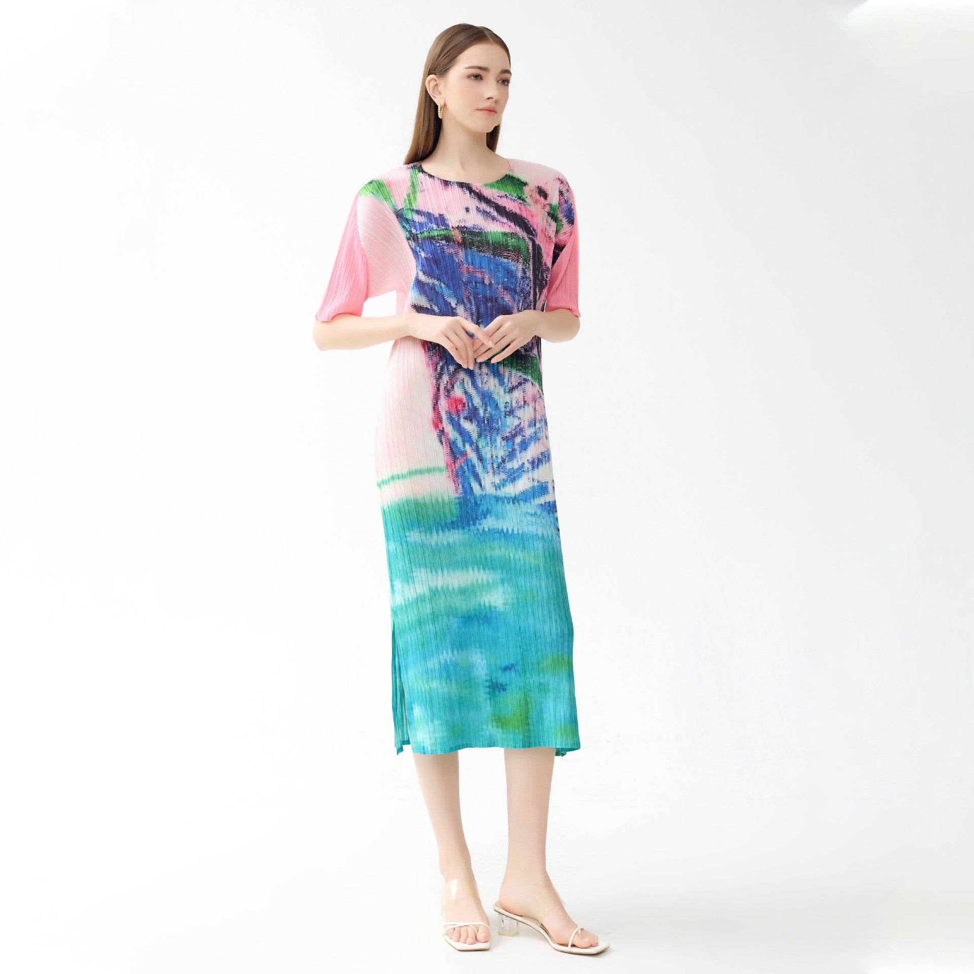 Slim Fit Slimming round Neck Half Sleeve Niche A- line Skirt Dress