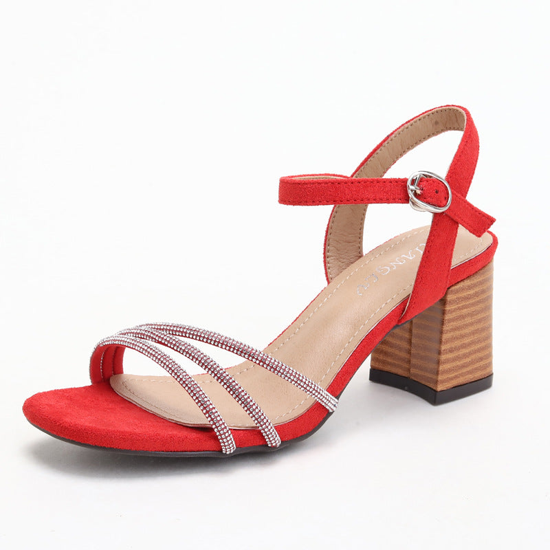 Women's Rhinestone Internet Celebrity Chunky Heel Roman Shoes with Sandals