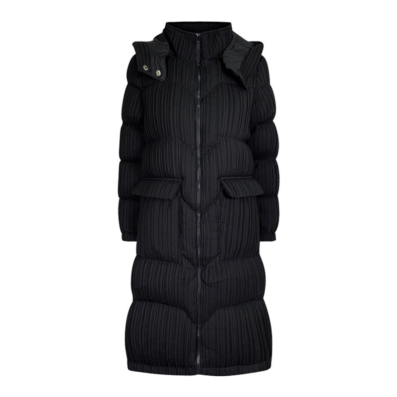 Winter down Jacket Women's Mid-Length Dongdaemun over-the-Knee Stand Collar White Duck down Hooded Coat for Women