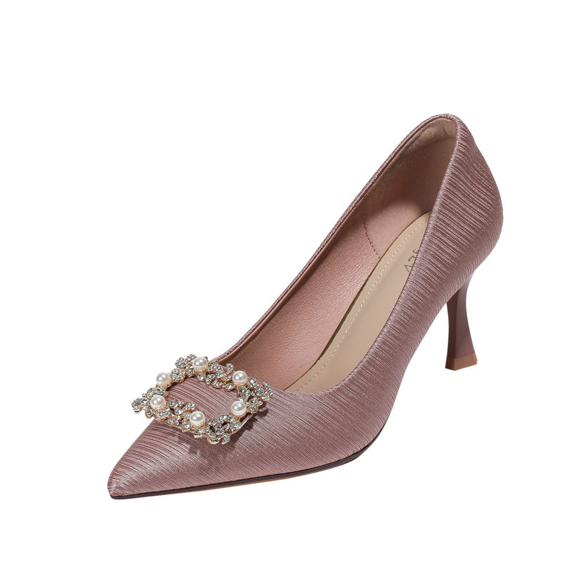 French Style Pointed Toe Rhinestone Heel Shoes Women's Stiletto Heel Fashion Business Pumps Women's
