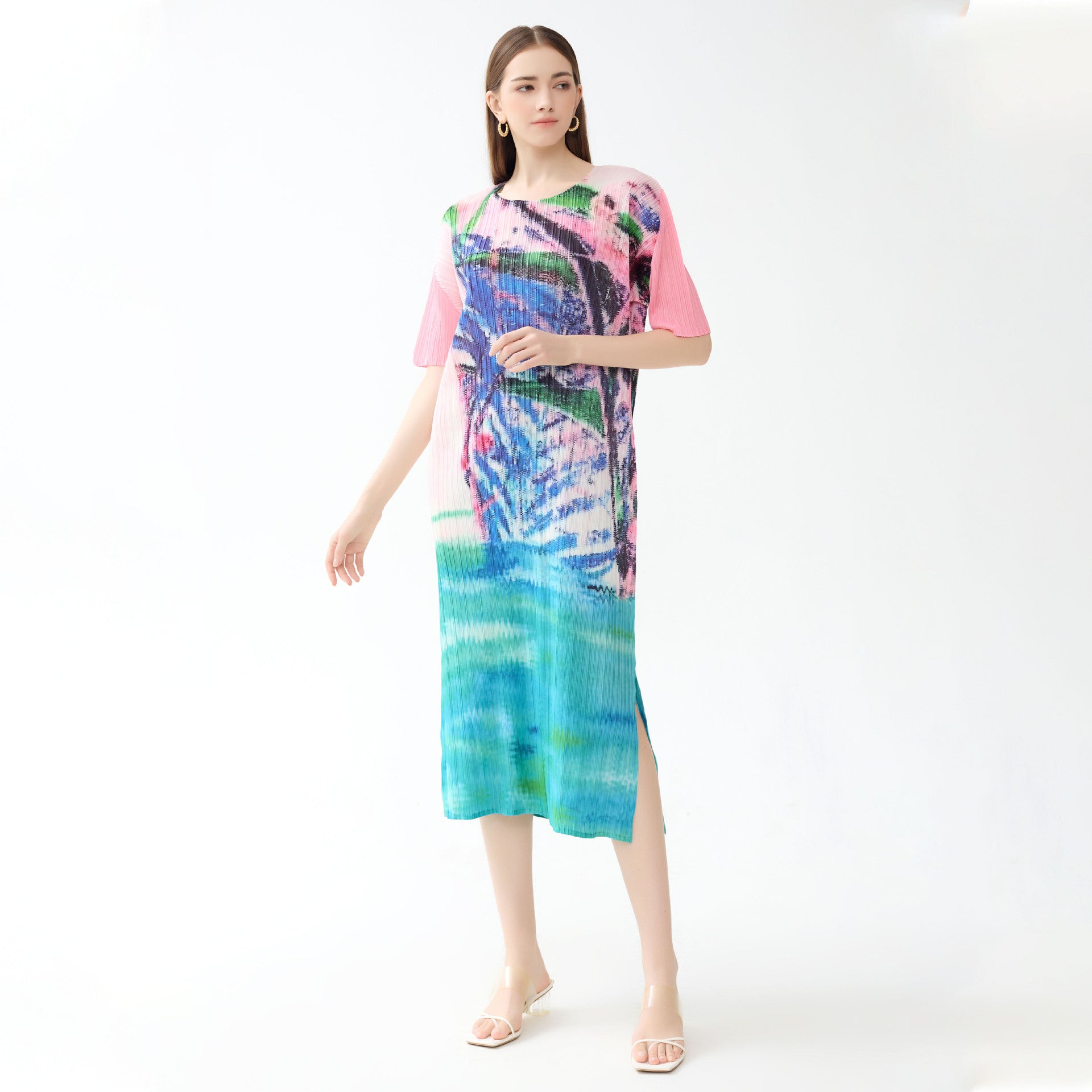 Slim Fit Slimming round Neck Half Sleeve Niche A- line Skirt Dress