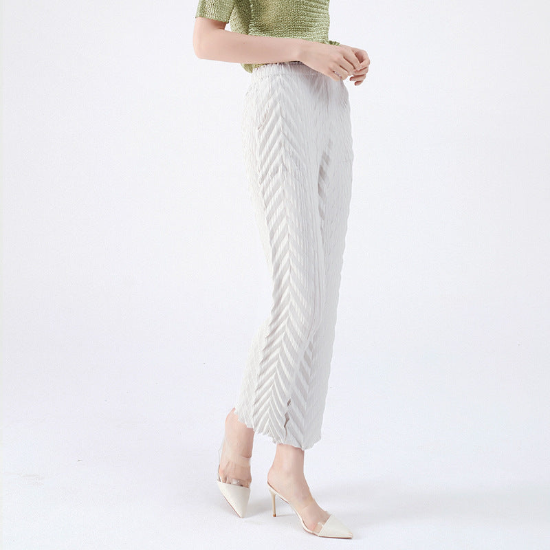 Straight-Leg Pants Women's White Pleated Waist Straight Basic Trousers for Women