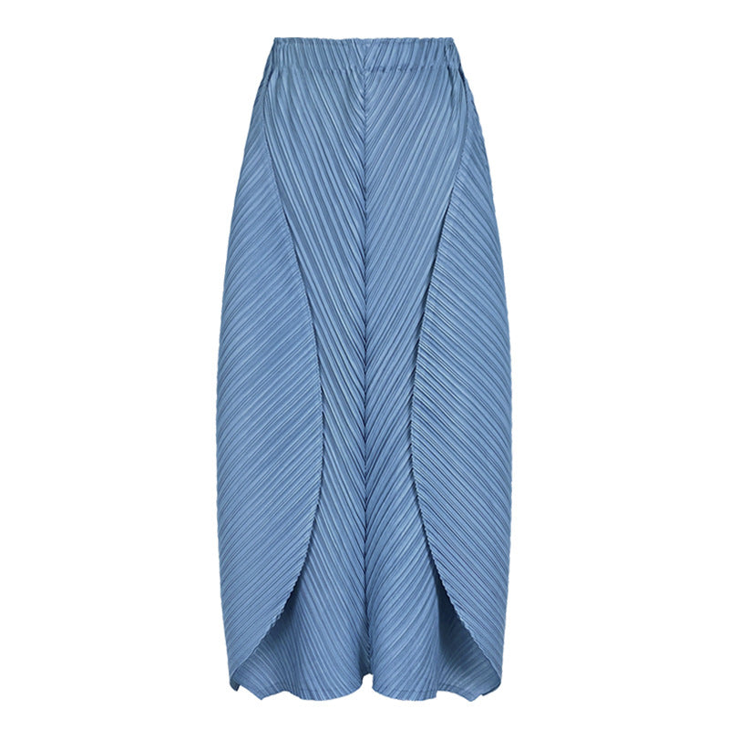 Solid Color Basic Two-Piece Suit Big Hem Skirt Long Sleeve V-neck Top