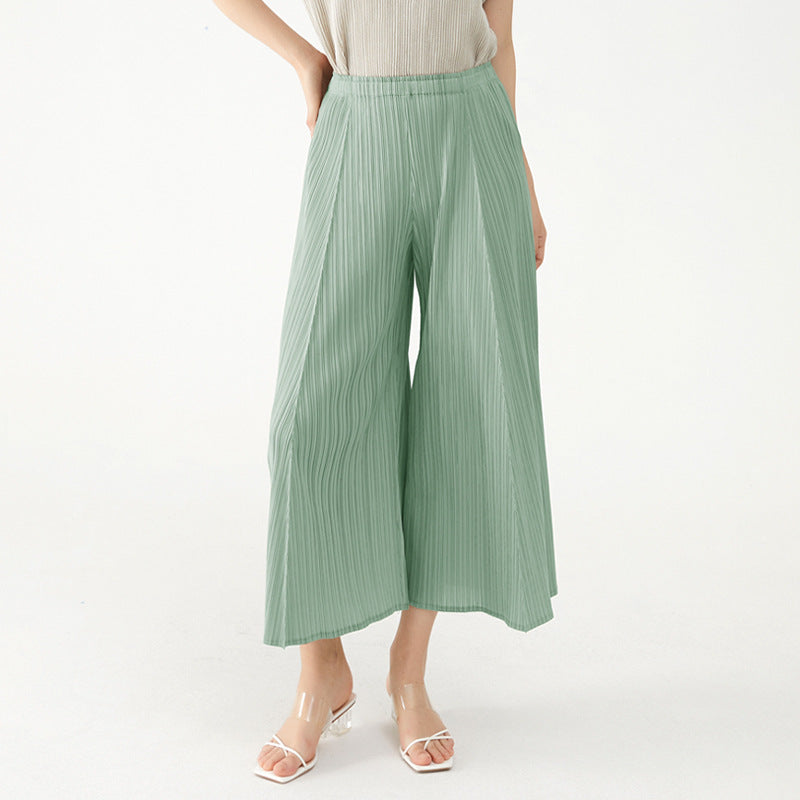Stitching Thin Comfortable Loose Casual Waist Wide-Leg Pants for Women