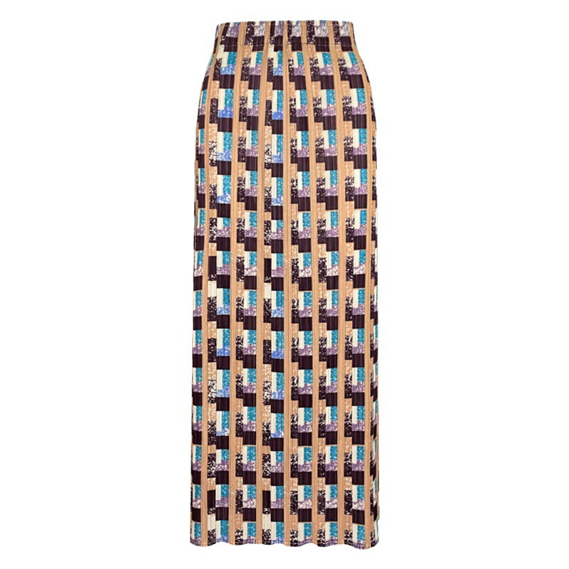 Split Houndstooth Midi Dress A- line Skirt Women's Summer