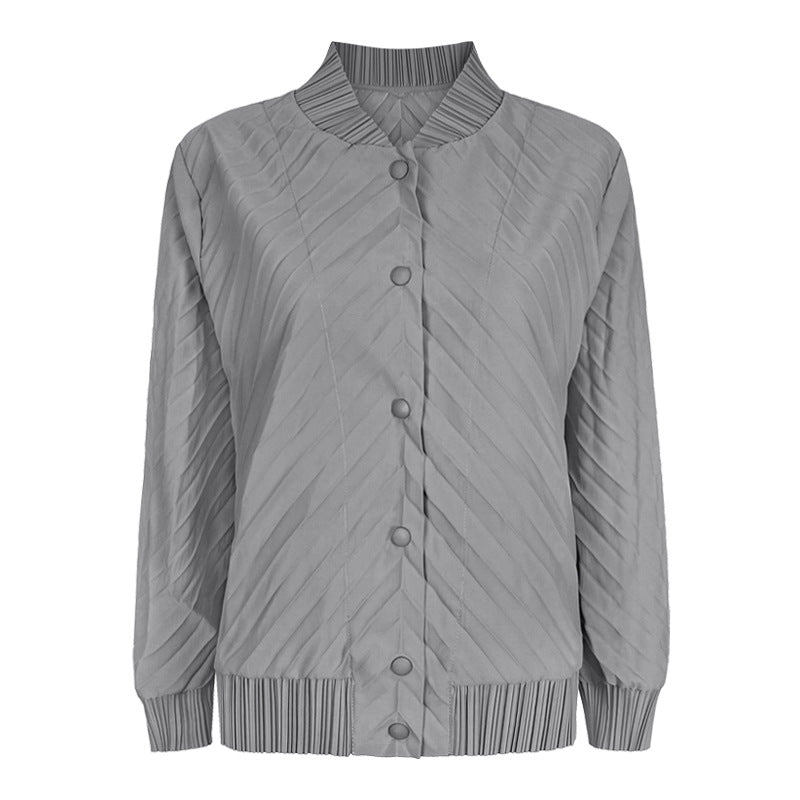 Women's Solid Color Basic Pleated Long-Sleeved Loose Leisure Windproof Jacket
