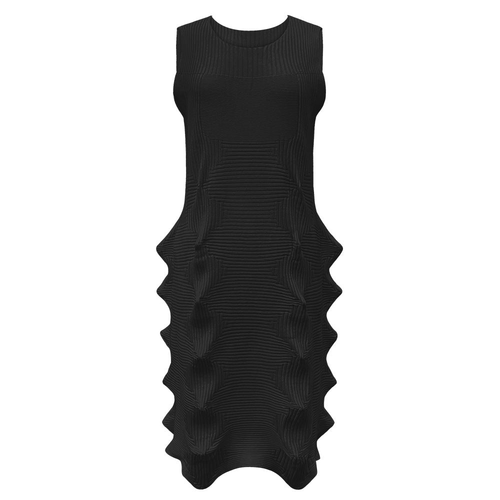 Solid Color Sea Urchin Sleeveless Knitted Dress Tank Dress Waist-Slimming Long Dress