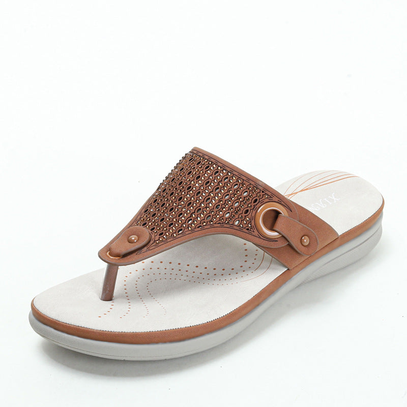 Outdoor Wear Platform Slippers Casual Seaside Rhinestone Beach Women's Split Toe Wedge Half Slippers