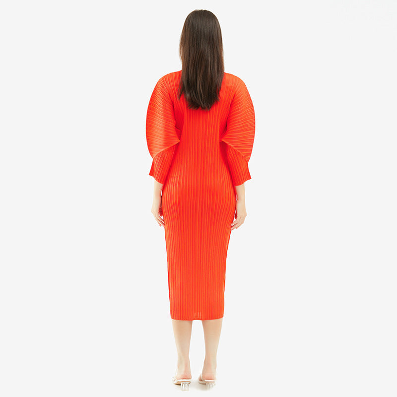 Simple Comfort and Casual Dress Women's Slim Fit Slimming Long Sleeves Mid-Length Skirt A- Line Skirt