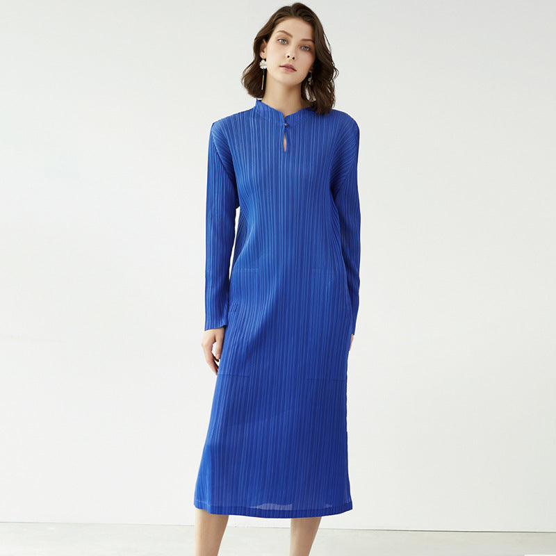 Slim Fit Slimming Mid-Length Cheongsam Solid Color Stand Collar Pocket Dress Women