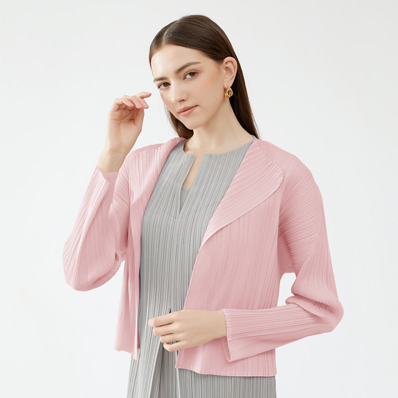 Simple Long-Sleeved Shawl Cardigan Slim-Fit Folding Sleeve Coat for Women Basic Style