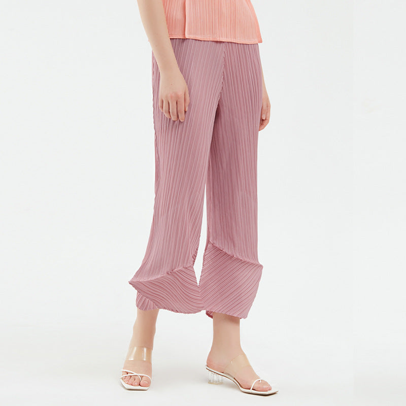 Wide-Leg Pants New Loose Design Draping Pleated Versatile Casual Horseshoe Pants for Women