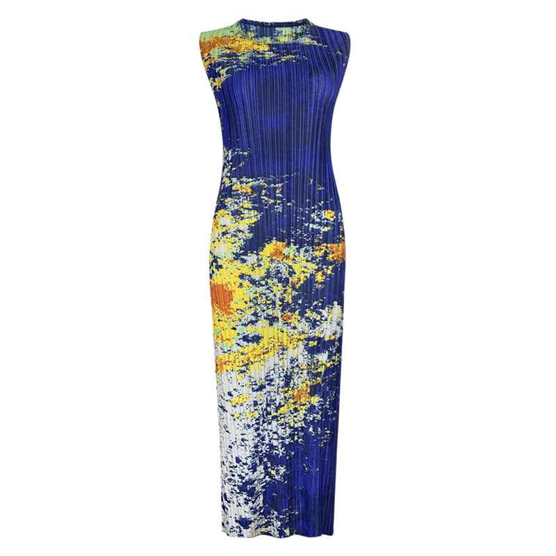 Sleeveless Long Vest Skirt Slim Fit Waist-Slimming Dress Women Printed Starry Sky Dress Women