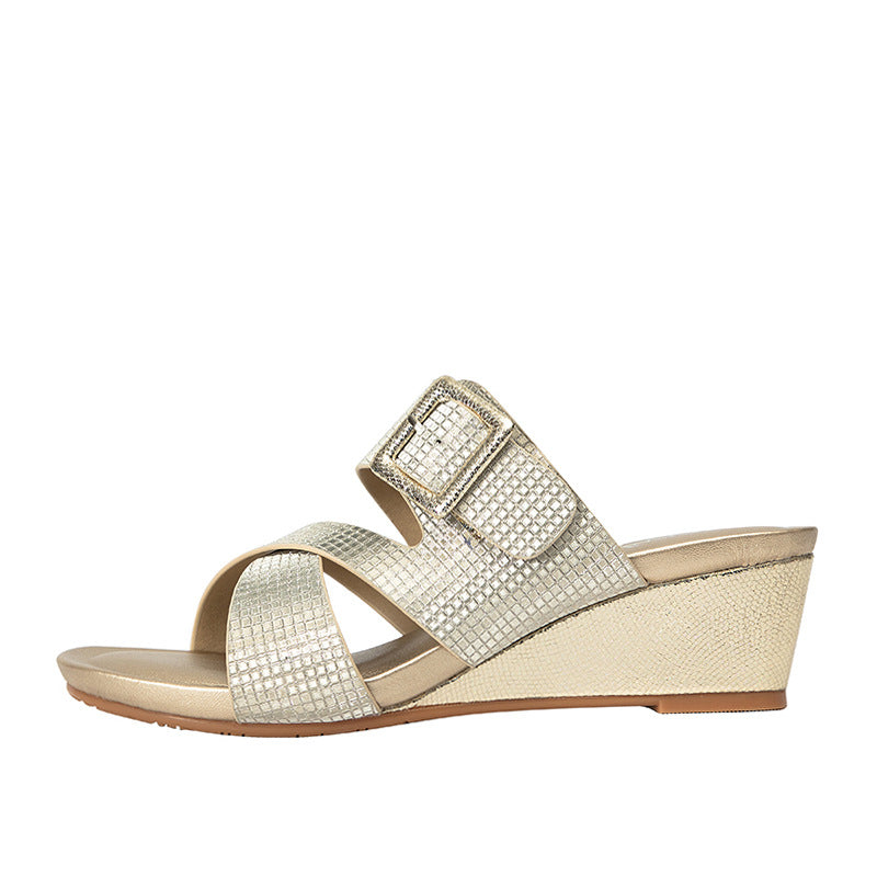 Wedge Slippers Summer Flash Surface Outdoor Slippers Thick Bottom Bohemian