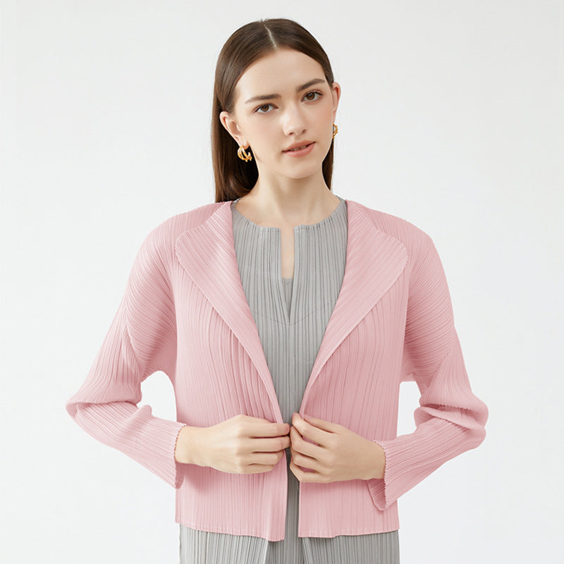 Simple Long-Sleeved Shawl Cardigan Slim-Fit Folding Sleeve Coat for Women Basic Style