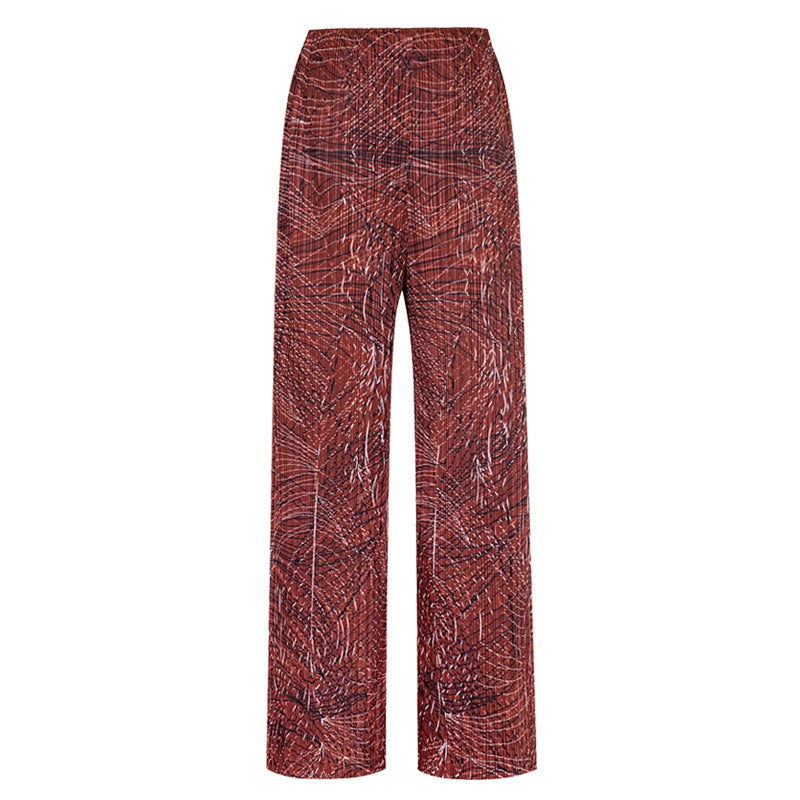 Women's Printed Wide-Leg Pants Versatile Slimming Loose Casual Pants Stitching Straight-Leg Pants