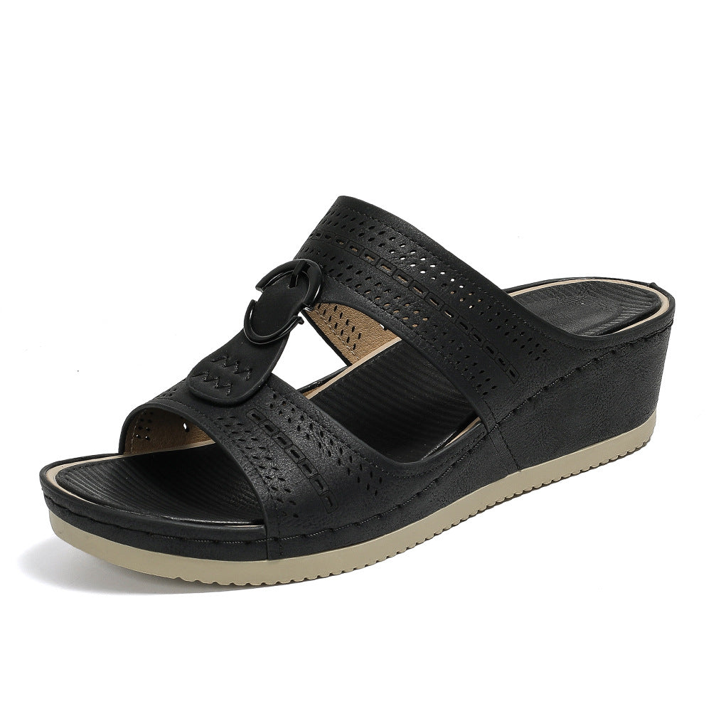Hollow-out Wear-Resistant Sandals for Women Stitching Adhesive Wedge Platform Slippers for Women