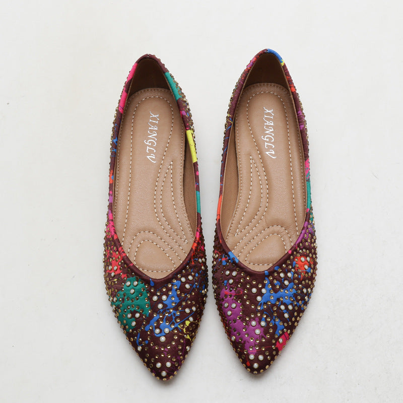 Pumps Pressure Diamond Spring and Summer Korean Style Simple Elegant Shallow Mouth plus One Slip-on Casual Shoes